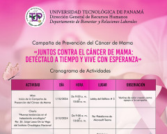 UTP, DGRH. Departamento de Bienestar y Relaciones Laborales, Cronograma de Actividades, Campaña de Prevención, Cáncer de Mama, Detección, Esperanza