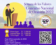 Semana de los Valores Concurso de Oratoria 2022, el jueves 29 de septiembre a las 02:00 p. m. en el Teatro Auditorio.