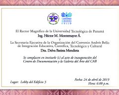 Invitación al acto de Inauguración del Centro de Documentación y la Galería del Arte del CAB. 