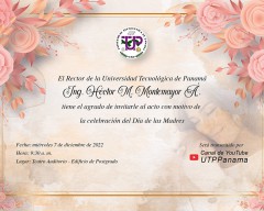 Invitación al Acto de Celebración del Día de Las Madres, a  darse 7 de diciembre del 2022 en teatro auditorio a las 9 :30 a.m.