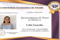 Estudiante del Capítulo de Honor, de la Facultad de Ciencias y Tecnología, de la UTP, recibe certificado de reconocimiento.