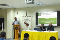 Correspondió al Dr. Félix Henríquez, director del CINEMI, declarar inaugurado el seminario internacional de Dinámica de Fluido Computacional. En la mesa principal aparece el Dr. Orlando Aguilar, Decano de Facultad de Ingeniería Mecánica y el expositor Dr. Gustavo Guardo Zabaleta.