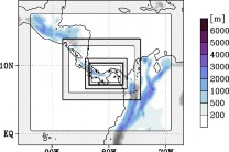 Dominio de estudio del cambio climático futuro para Panamá utilizando reducción de escala dinámica de 5 Km, 2 Km y 1 km.