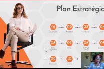 Presentación en pantalla de diez pasos del plan estratégico de mercadeo presentado por la Licenciada Alejandra Terreros.