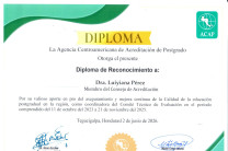 Certificado de reconocimiento de la Dra. Luiyiana Pérez por su gestión como coordinadora del CTE 2023-2025.