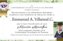 Certificado de Menciones Honoríficas a estudiantes de primer ingreso de la UTP.