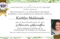 Certificado de Menciones Honoríficas a estudiantes de primer ingreso de la UTP.