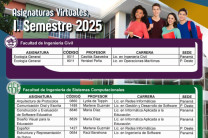 Listado de las asignaturas virtuales para el primer semestre del 2025.