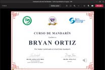 Certificación de culminación del Curso de Mandarín.