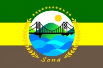 El diseño incorpora diversos elementos y colores que representan al distrito de Soná frente al país.