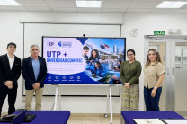 Representantes de la UTP y de la Universidad CENFOTEC en foto grupal tras la reunión de trabajo institucional. 
