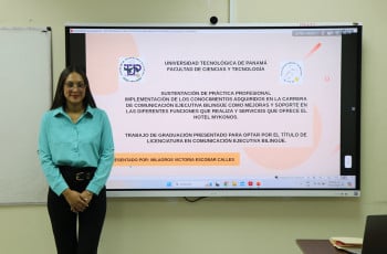 Milagros Escobar, estudiante de la Facultad de Ciencias y Tecnología del Centro Regional de Veraguas, sustentó su Trabajo de Graduación de tipo Práctica Profesional, el 17 de julio.