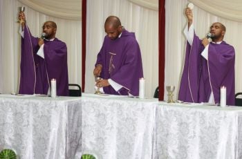 Padre Donaciano presidió la misa al primer día de clases.